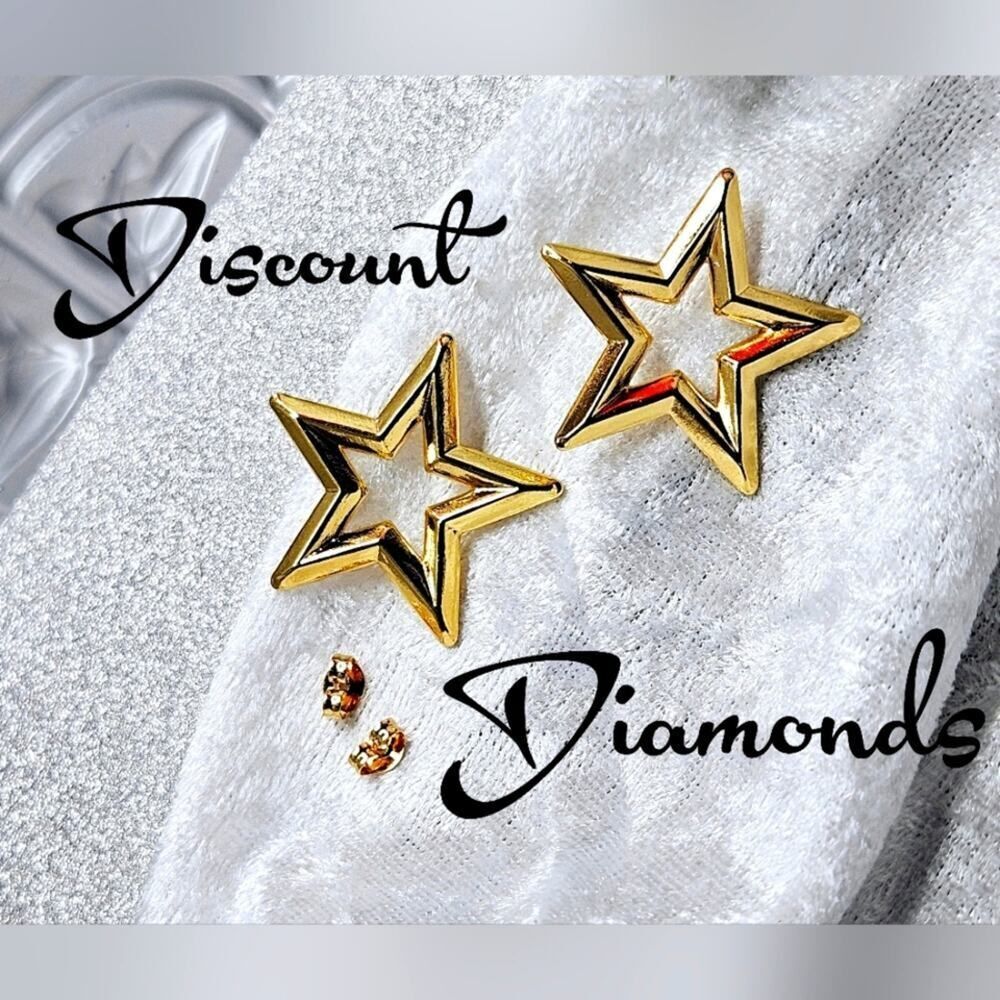Highly Polished 14K Yellow Gold Star Earrings On Stainless Steel